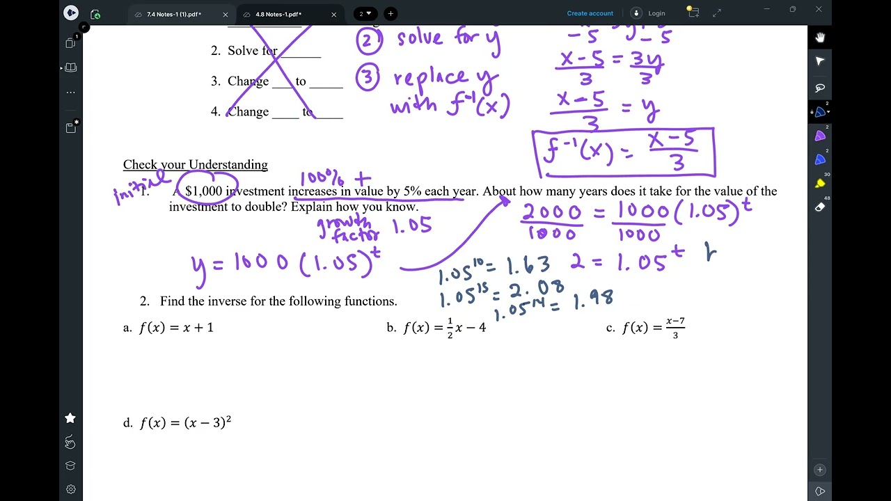 Algebra II Notes 4.8 Intro to Inverse Functions and Unknown Exponents