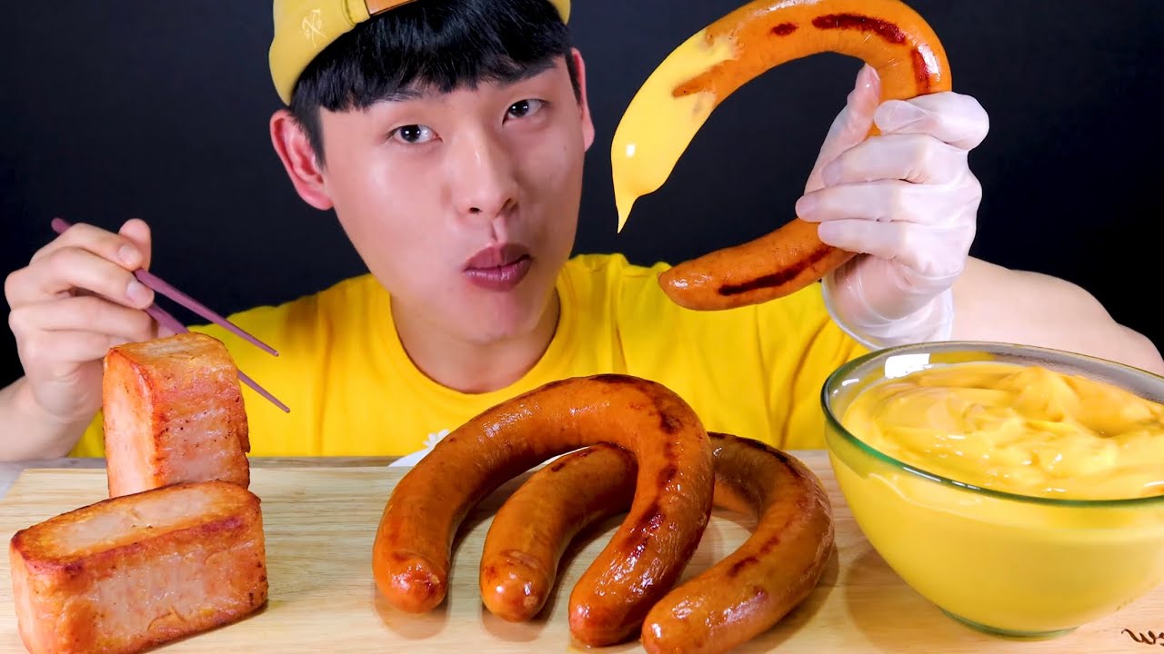 흰쌀밥에 킬바사 소세지,통스팸을 먹어봤어요~!(Feat.치즈소스) kielbasa,Spam with Rice MuKBang~!!