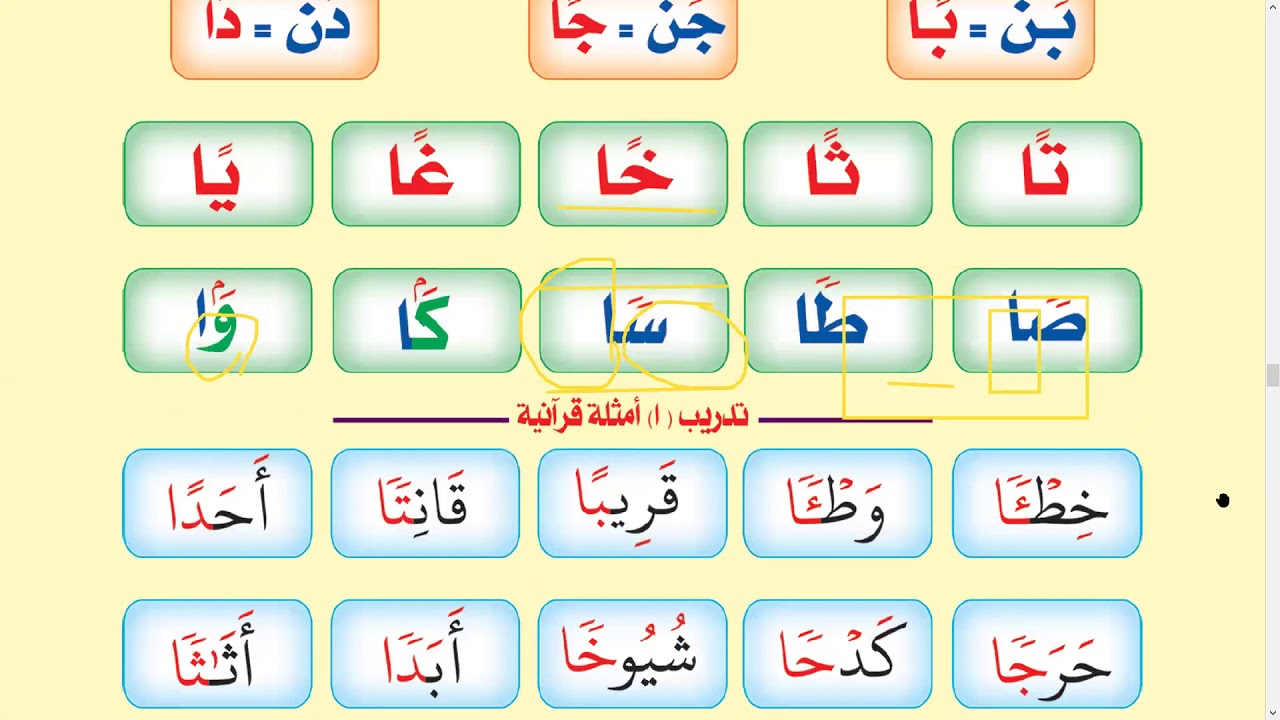 المهارة التنوين من كتاب نور البيان   تنوين الفتح الصف الاول الابتدائي