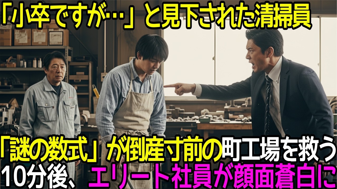 【感動する話】「小卒のゴミは消えろｗ」倒産寸前の工場で蔑まれた夜間清掃員。だが翌日、彼がチラシの裏に書いた「謎の数式」で完璧な設計ミスが証明され、エリート社員は顔面蒼白に…【朗読】