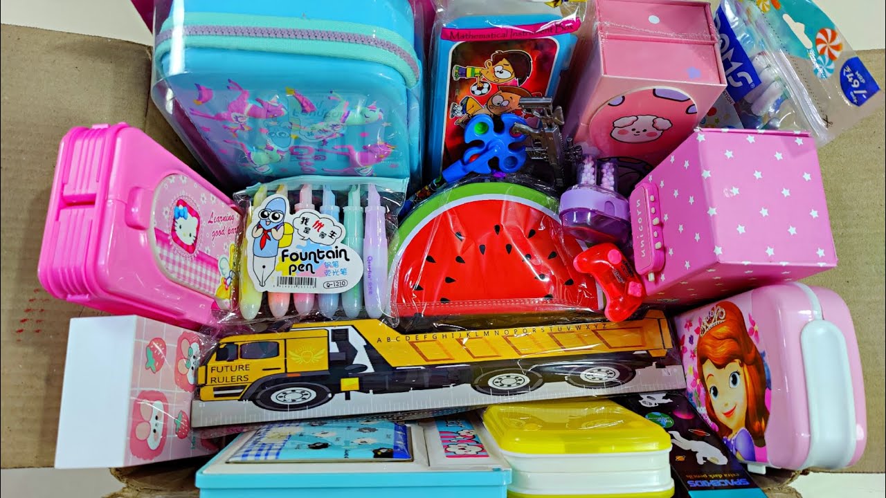 latest collection of stationery, collection of pencil case, doms stationery kit, cute pen, erasner