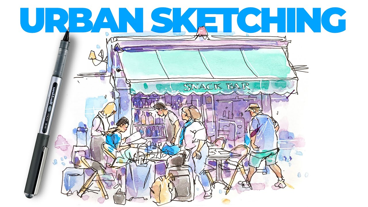 Expressive URBAN SKETCHING line & wash tutorial