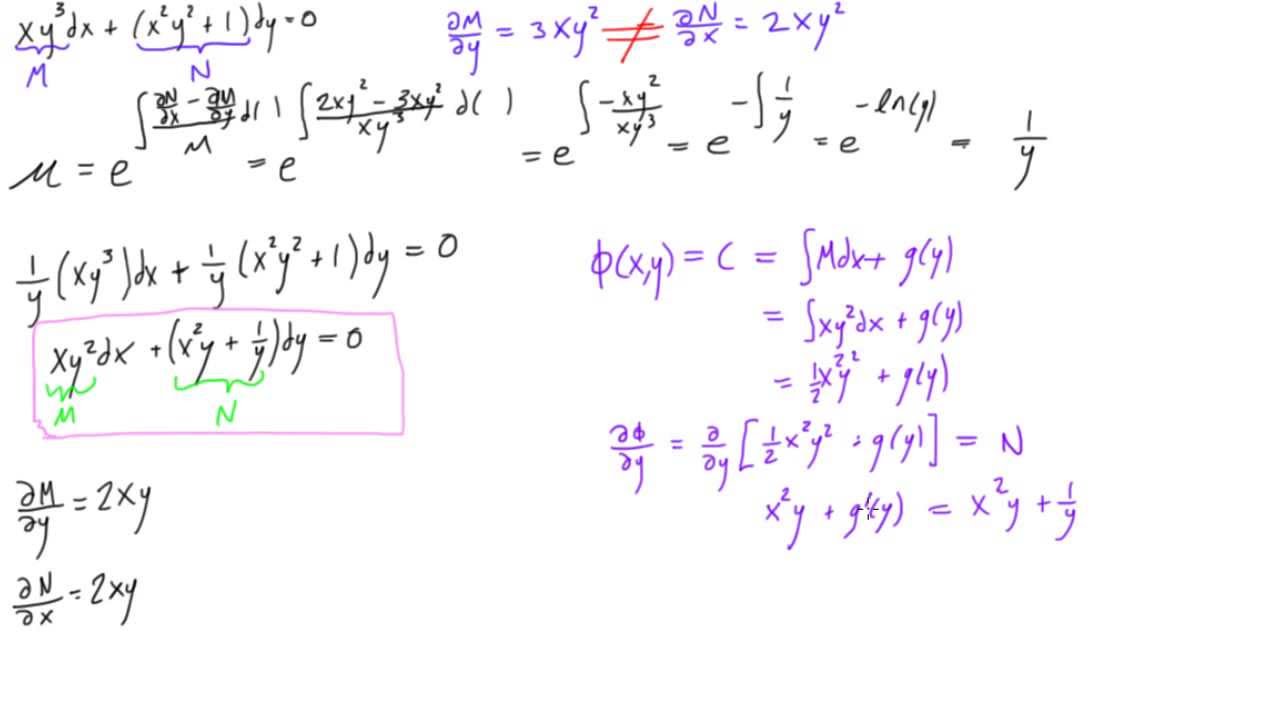 Non-exact differential equation with integrating factor example