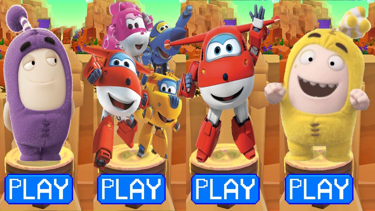 Tag with Super Wings Jett Run vs Tag with Oddbods Turbo Run - All Characters Gameplay