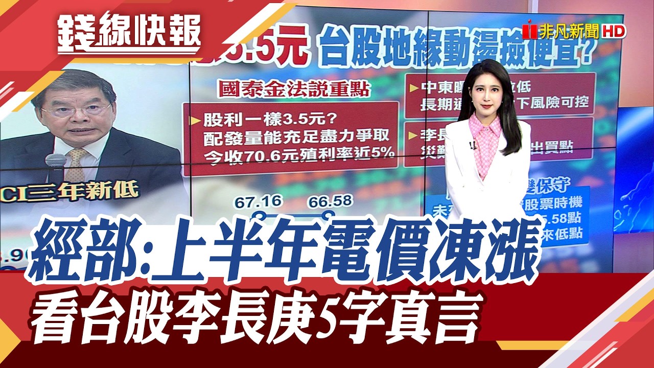 穩定物價優先 經濟部:4-9月電價凍漲! 台股跌225點守住3萬3 看中東戰火下的台股 國泰金李長庚拋