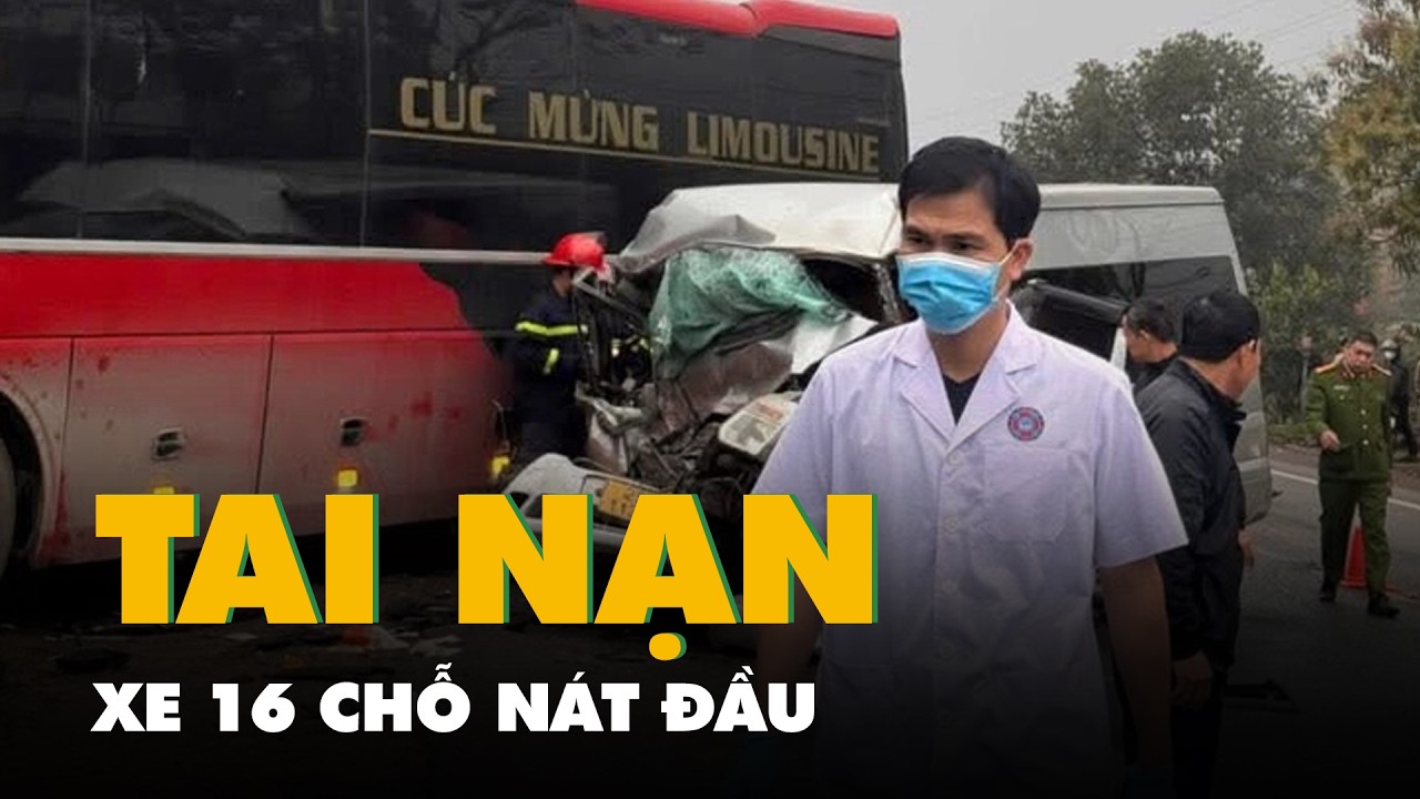 Xe 16 chỗ nát đầu sau cú tông xe giường nằm, 1 người chết, 5 nạn nhân cấp cứu