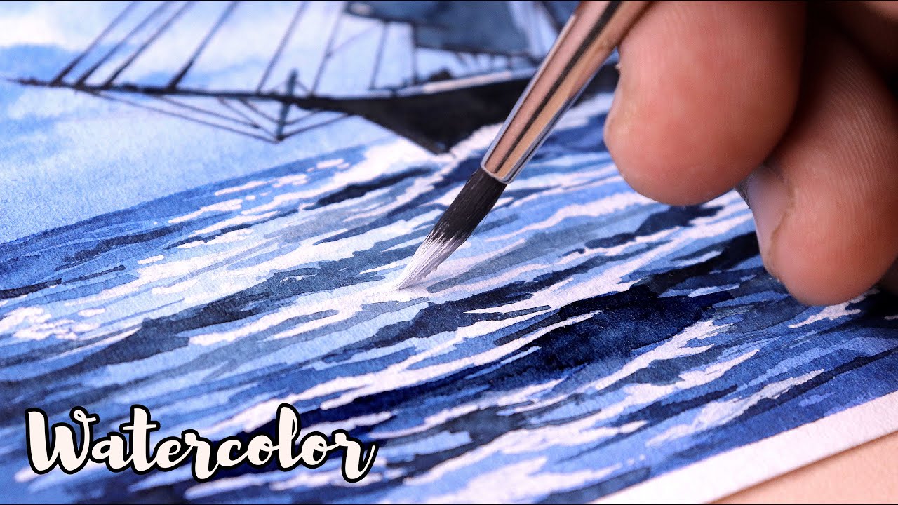 How to paint water waves and ship with watercolor | Watercolor Painting Idea