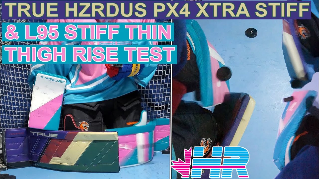 Тест на подъем бедра хоккейного вратарского щитка Hzrdus PX4 Thin Xtra Stiff против L95 Thin Stiff