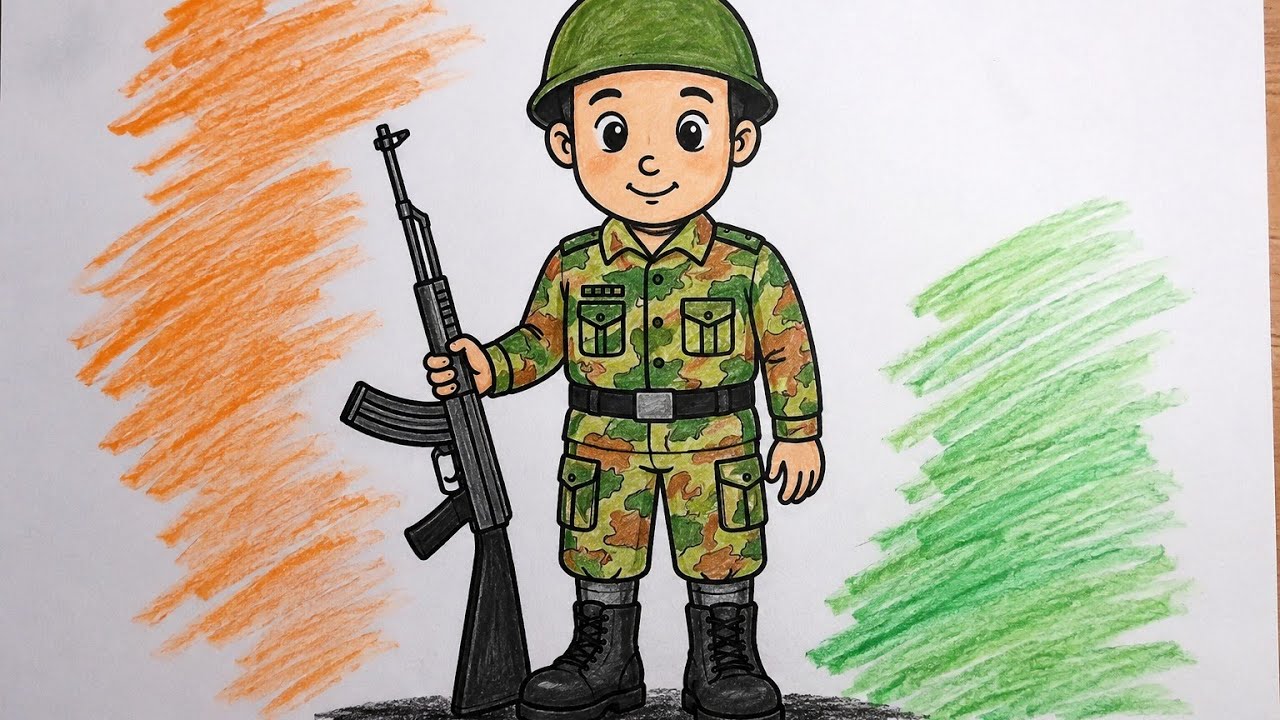 Cute Cartoon Soldier Drawing | Easy Army Man Sketch for Kids