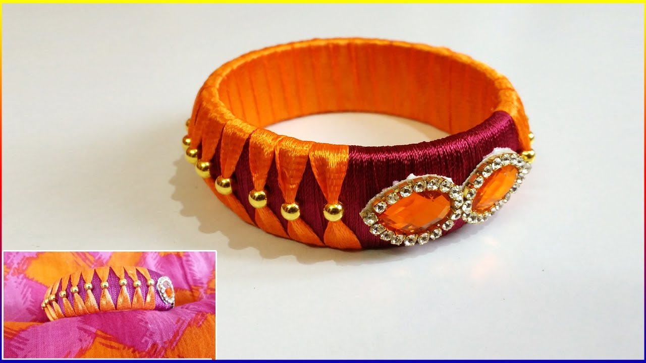 How to make SILK THREAD BANGLES at Home| Easy making bangle with silk thrad and Ribbons|Omni_trends