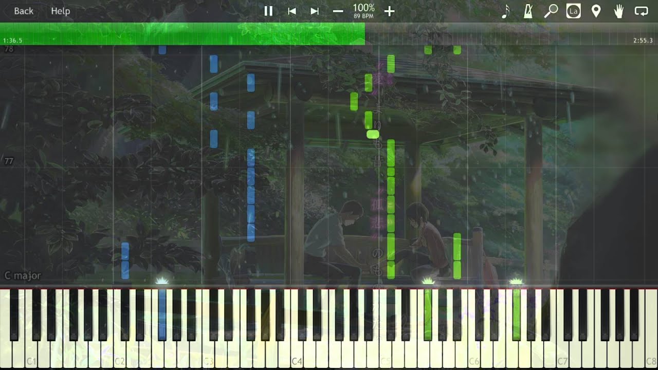 言の葉の庭 - Greenery Rain - Garden of Words OST [Piano Tutorial] (Synthesia)