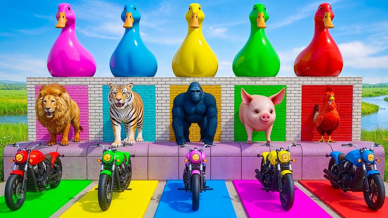 Long Slide Game with Cow Elephant Gorilla Hippopotamus Tiger 3d Animal Game Funny 3d Animals