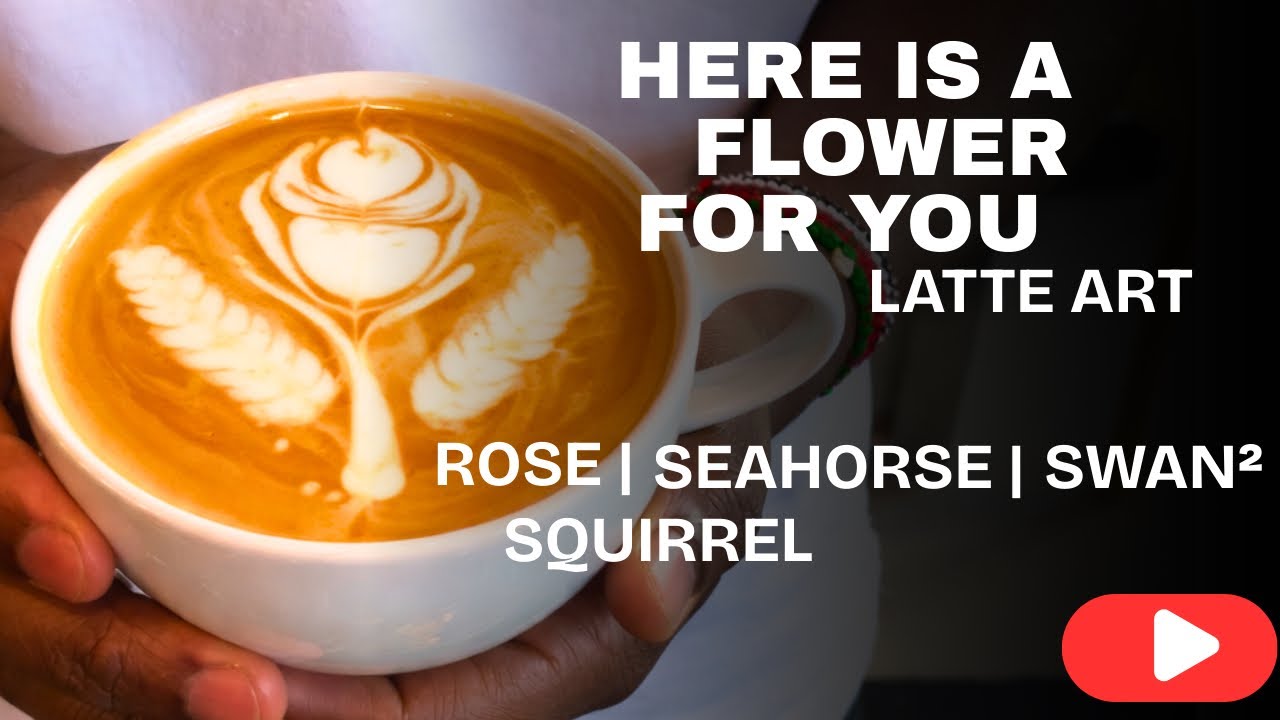 4 RELAXING LATTE ART COFFEE DESIGNS. Rose flower | Squirrel |  Seahorse | Double-Swan