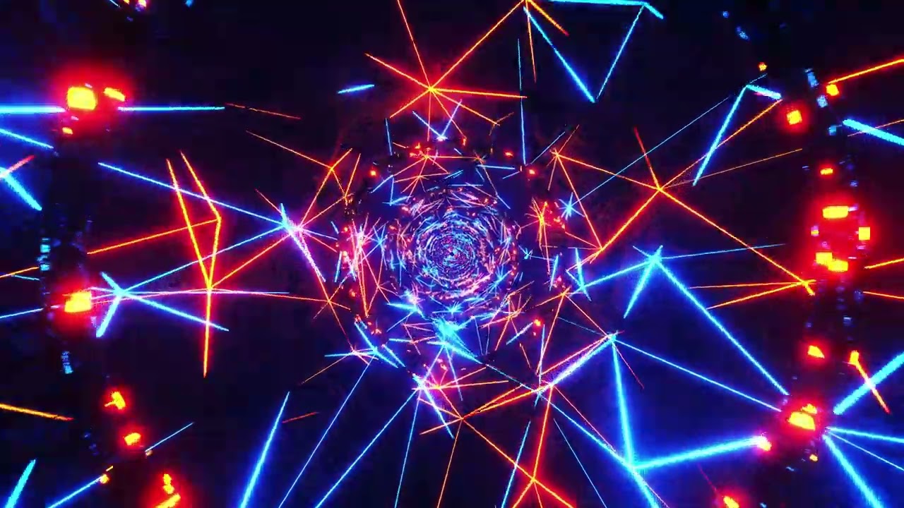 4K VJ Loop. Flying through a neon tunnel with rings