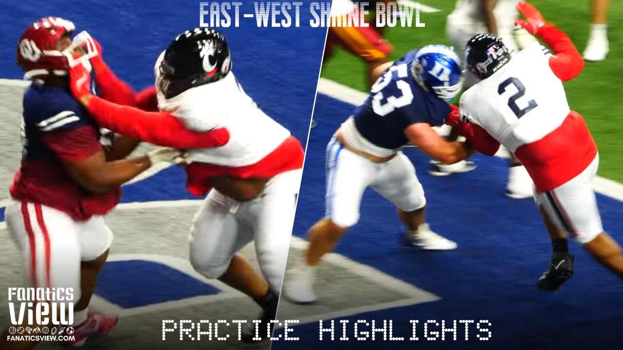 East-West Shrine Bowl Defensive Line vs. Offensive Line Rushes With Brian Parker, Dontay Corleone