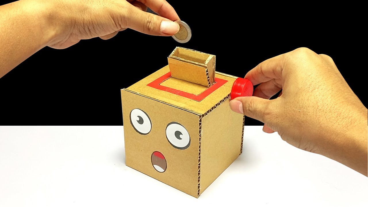 DIY Coin Bank Box from Cardboard [67] | ออมสินพลิกเหรียญจากข้างบน