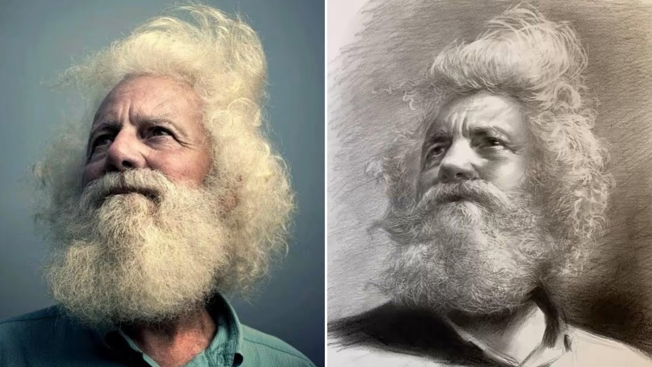 Drawing A white Haired Grandpa Using Reference Photo ∥ Sketch Drawing