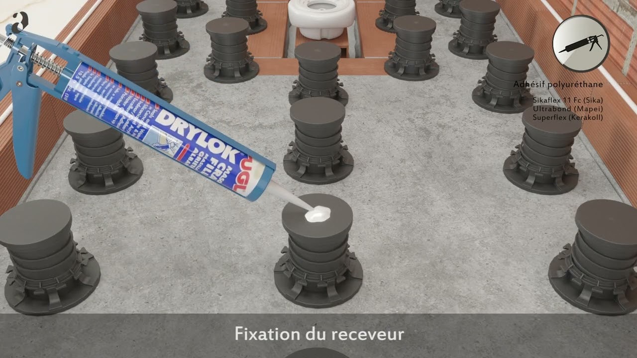 FR | Installation sur&eacute;lev&eacute;e (avec plots) d'un receveur de douche et de panneaux | Acquabella