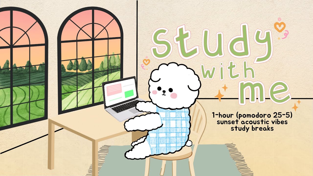 1-HOUR STUDY WITH ME 25x2 min 🧡 Pomodoro Timer | sunset acoustic vibes 🌇 | stay focused