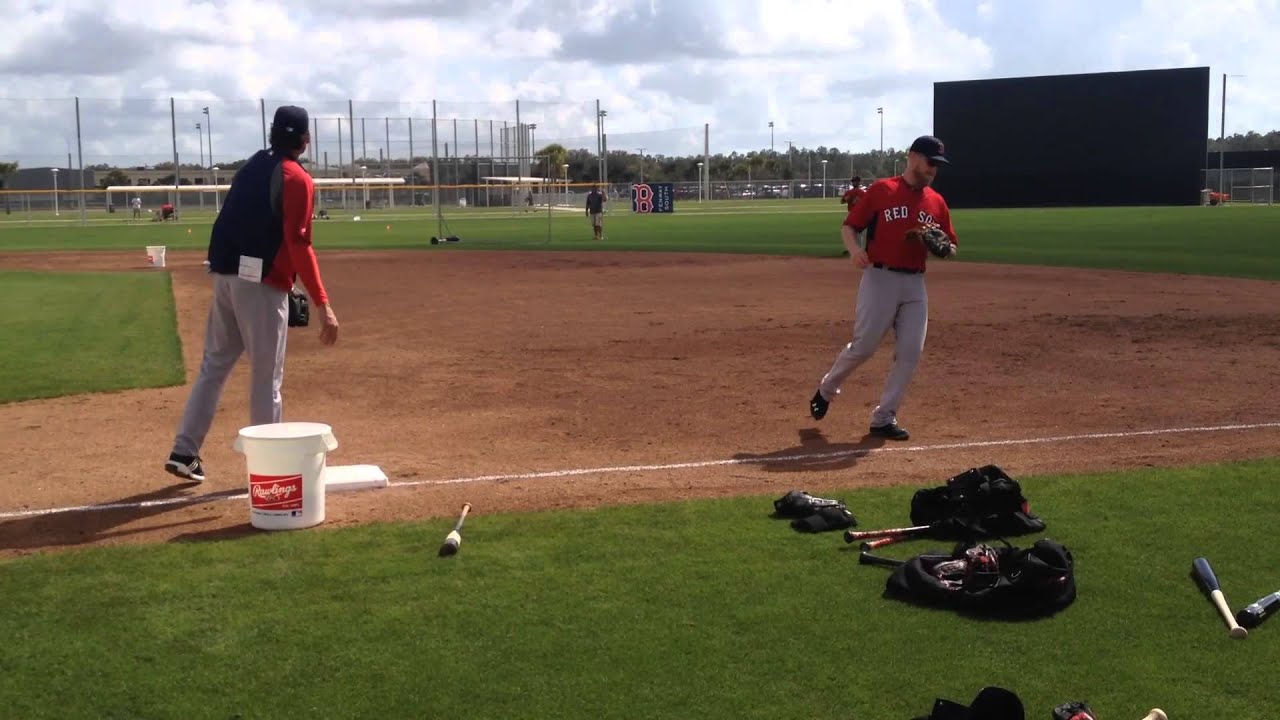 Xander Bogaerts, Will Middlebrooks, Dustin Pedroia Red Sox infield drills