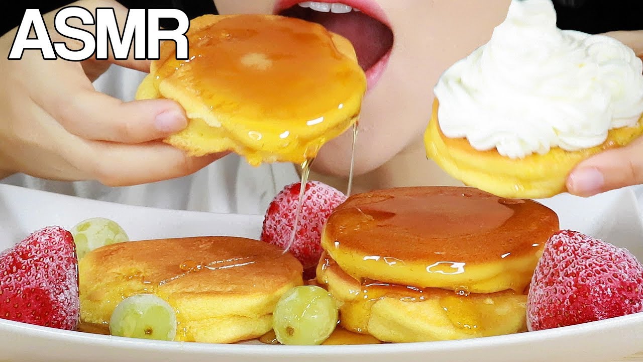ASMR SOUFFLE PANCAKES 🥞 WHIPPED CREAM FROZEN FRUITS EATING SOUNDS MUKBANG
