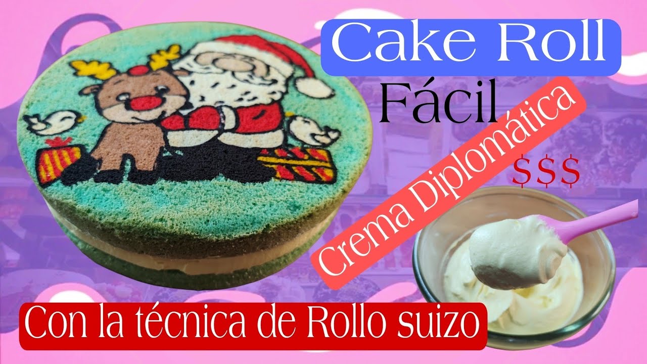 Cómo Dibujar en el pastel Fácilmente con la técnica Cake Roll /Rollo suizo/y crema Diplomática