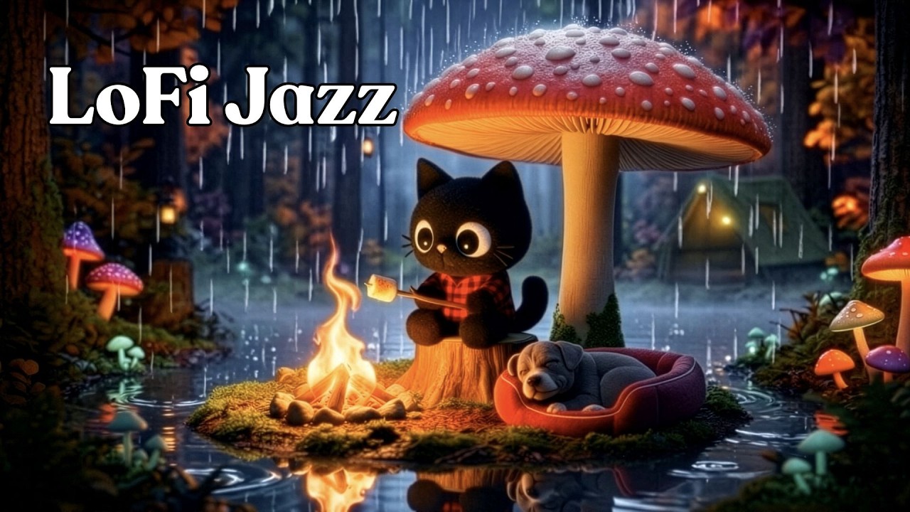 Rainy Forest Campfire 🍄🔥 Jazzy Lofi for Deep Study, Coding & Focus