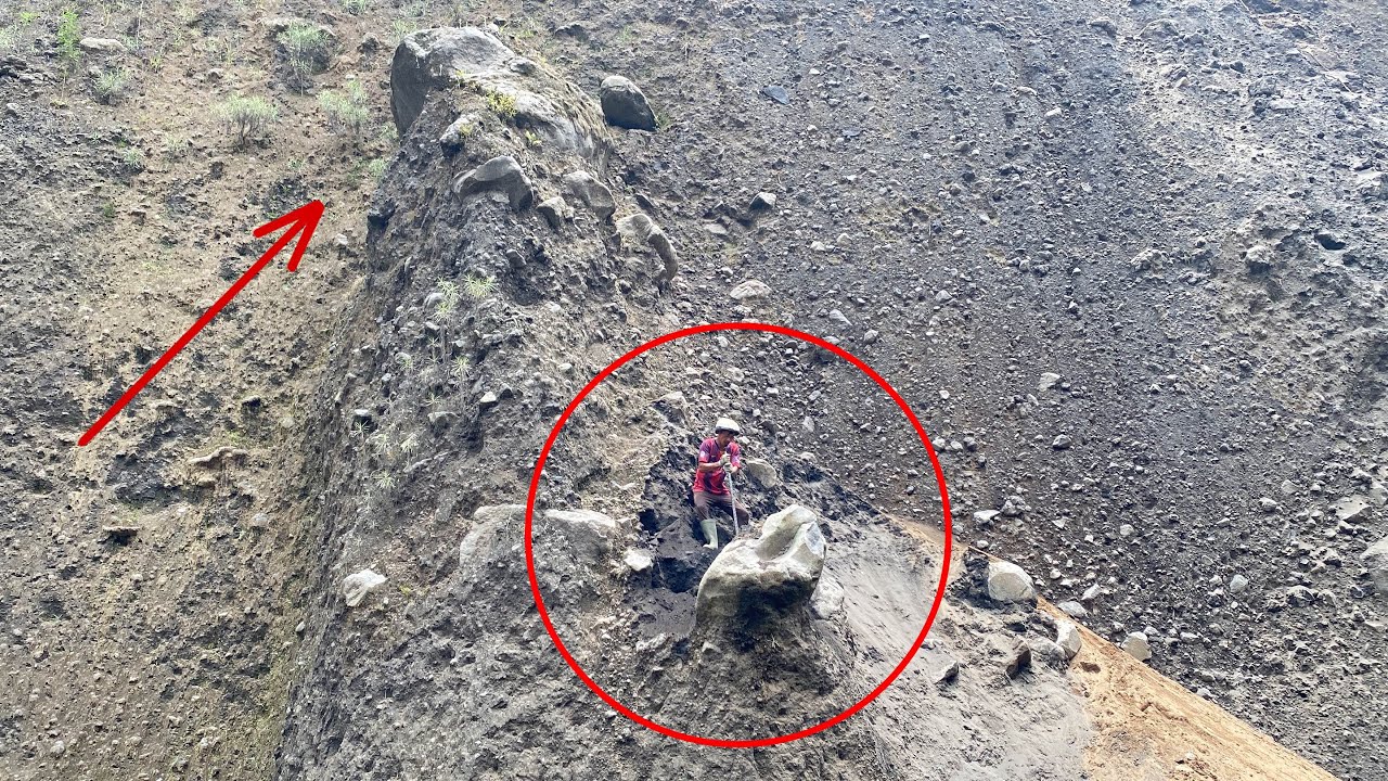 dropping large rocks that easily collapse