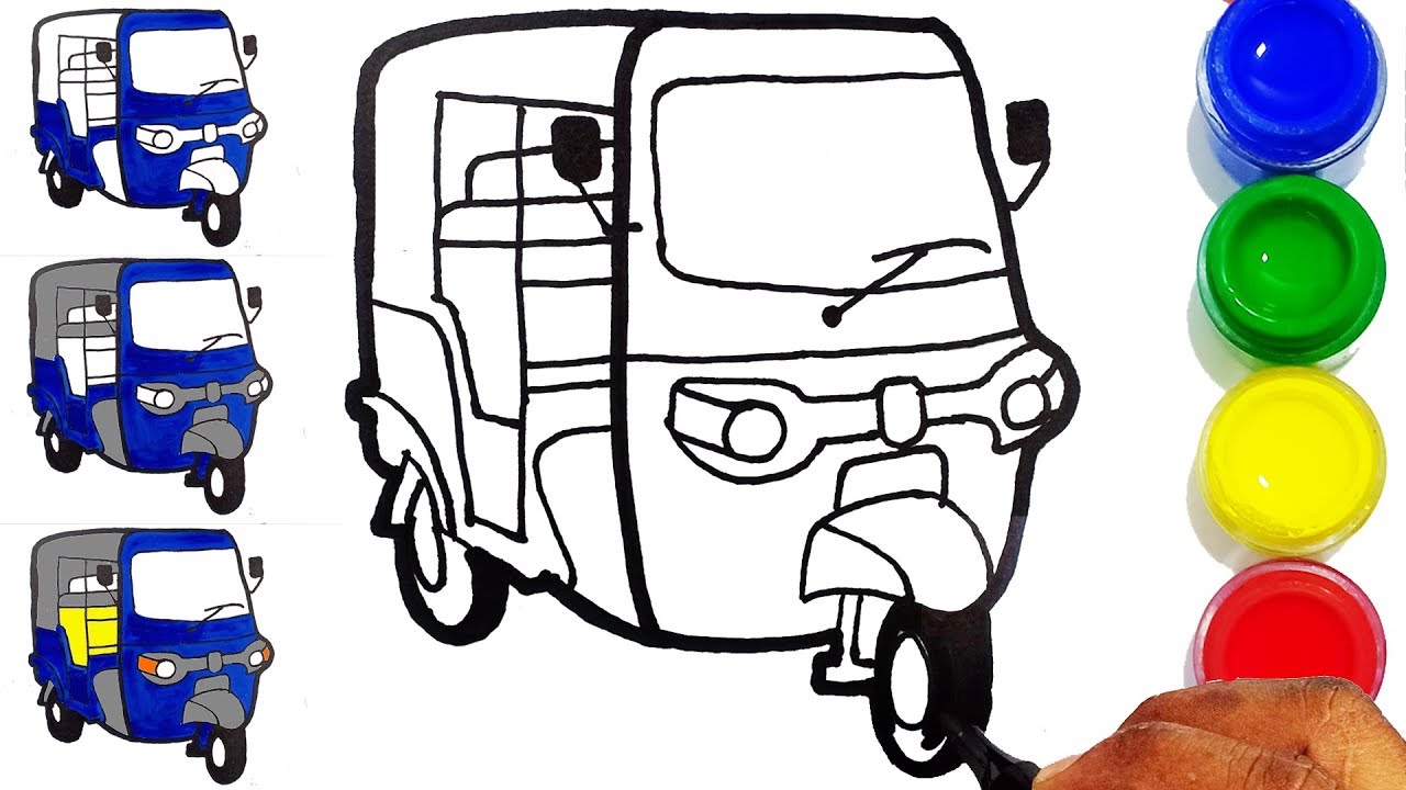 City Smart Auto Rickshaw Drawing and Coloring for Kids, Toddlers | Craft Hero 🌈