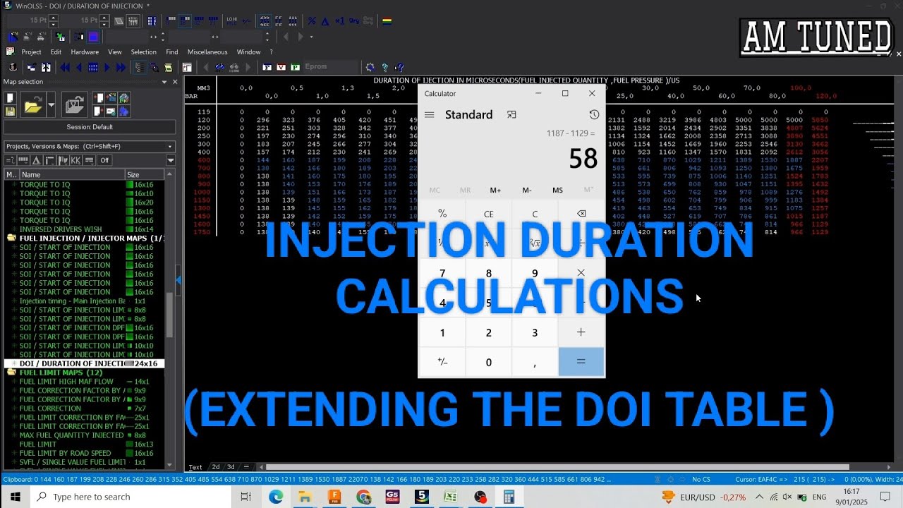 Injection duration calculations for more fuel and more rail pressure.