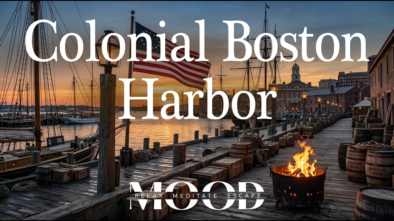 Colonial Boston Harbor Ambience 🇺🇸 Sailboats, Crackling Fire & Early American Music- America's 250th