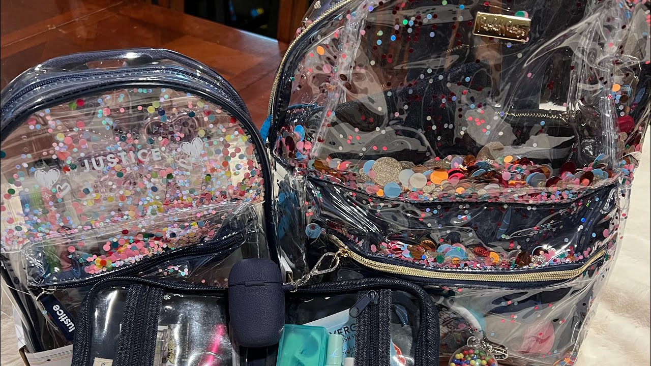 What&rsquo;s in my Backpack | Packed Party & Justice Clear Confetti  Backpacks 🎉