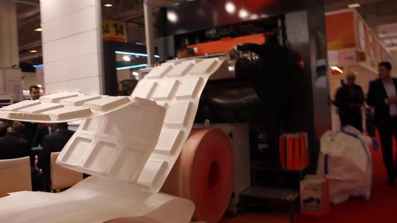 Termoform Erkur ER130 Trim Press thermoforming machine at Plast Eurasia 2019 Istanbul 720P HD