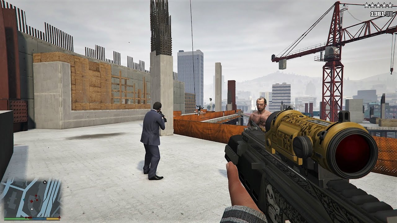 GTA 5 - Franklin, Michael and Trevor Five Star Escape From The Little Seoul Construction Site # 55