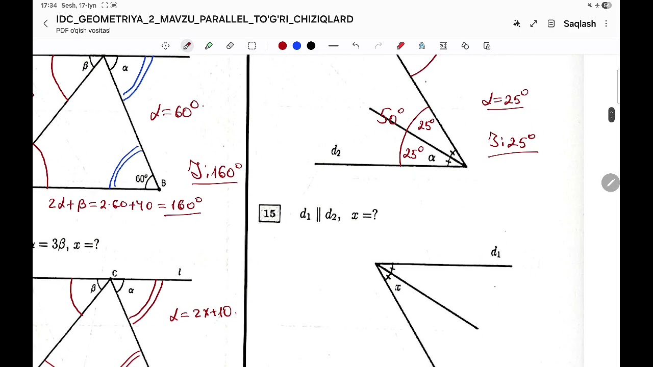 IDC GEOMETRIYA 2-MAVZU PARALLEL TO‘G‘RI CHIZIQLARDA BURCHAKLAR. 