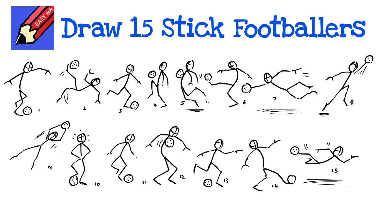 How to draw 15 Stickmen Footballers Real Easy