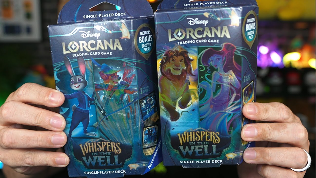 Unboxing e Review dos dois Decks Iniciais de Lorcana de Whispers in the Well! Simba e Robin Hood