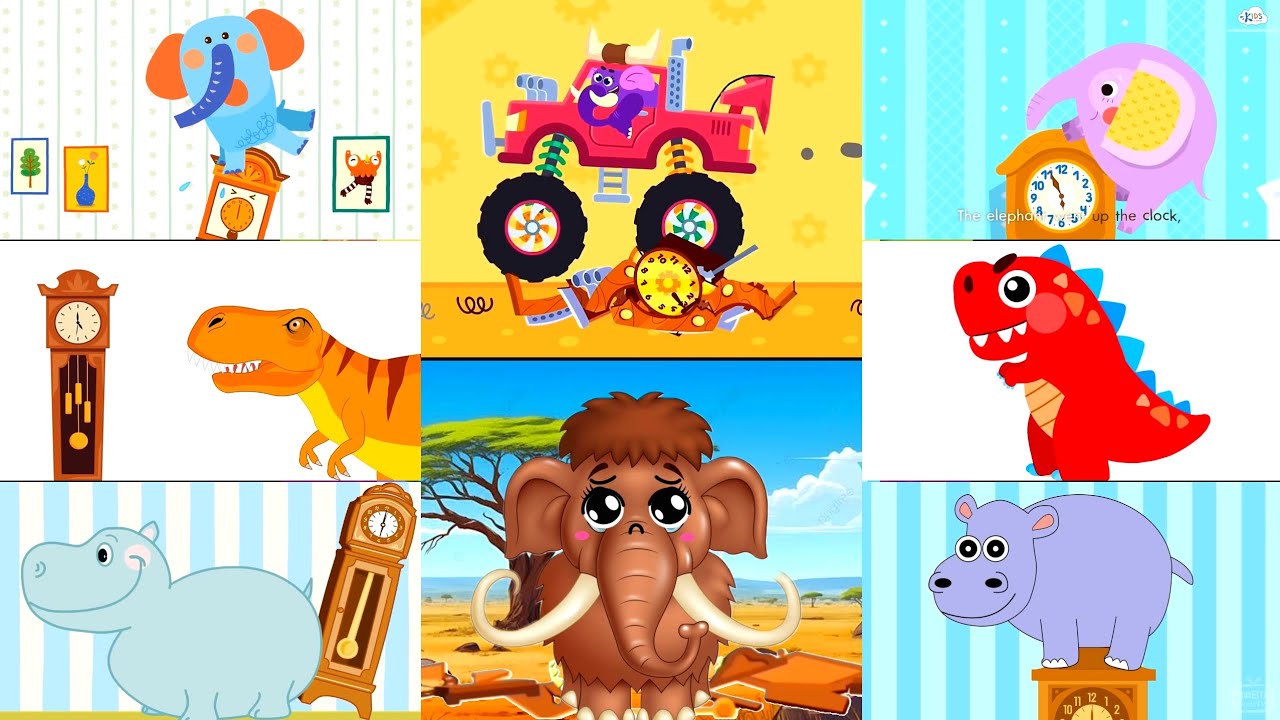 HICKORY DICKORY DOCK || CUTE MAMMOTH VS. MONSTERS TRUCK ELEPHANT || NEON OUTLINE PARTY EFFECTS