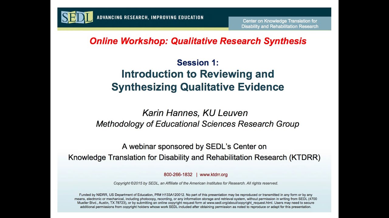 Introduction to reviewing and synthesizing qualitative evidence