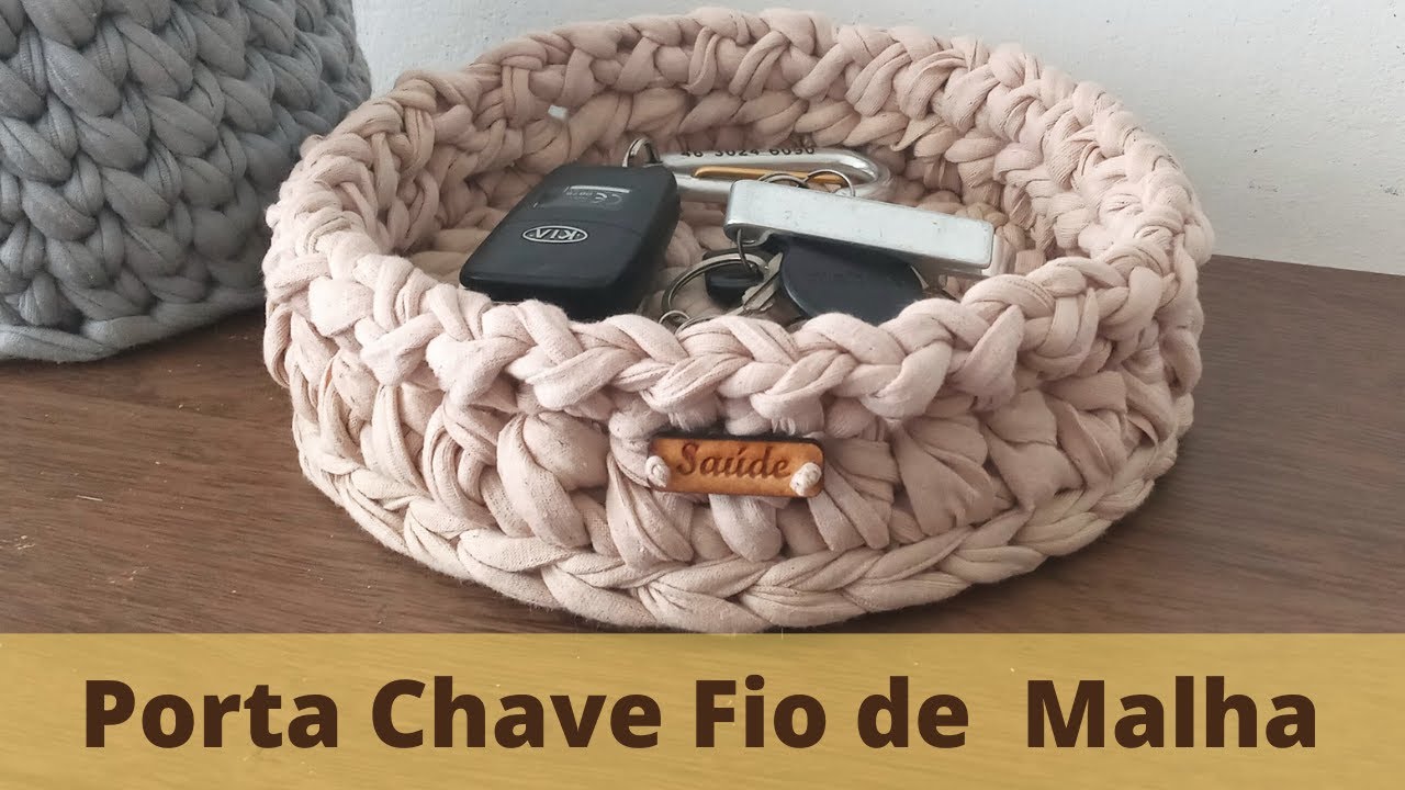 Cesto Redondo com Fio de Malha  para chaves, bijoux e mais