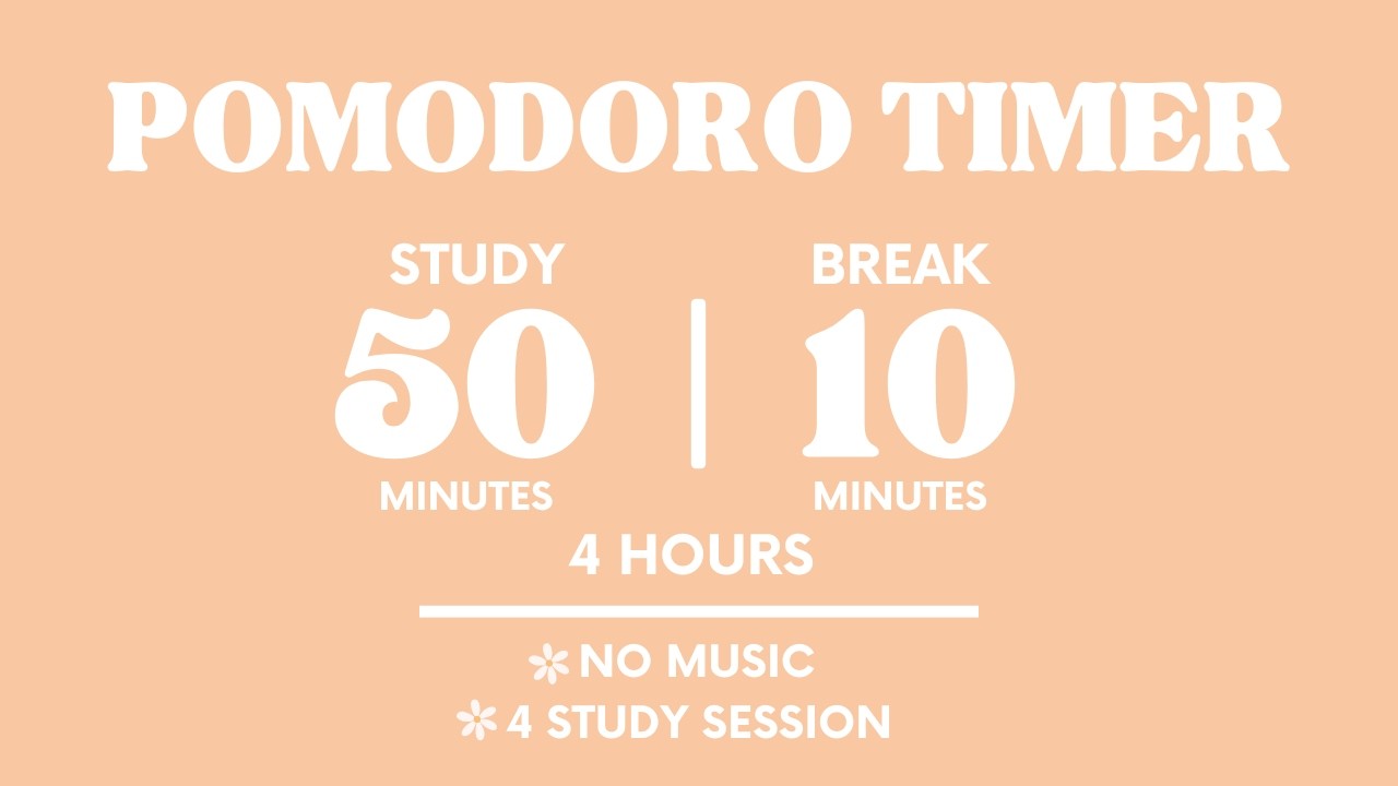 📚STUDY WITH ME FOR 4 HOURS  | 50 MINS STUDY / 10 MINS BREAK | NO MUSIC | WITH ALARMS
