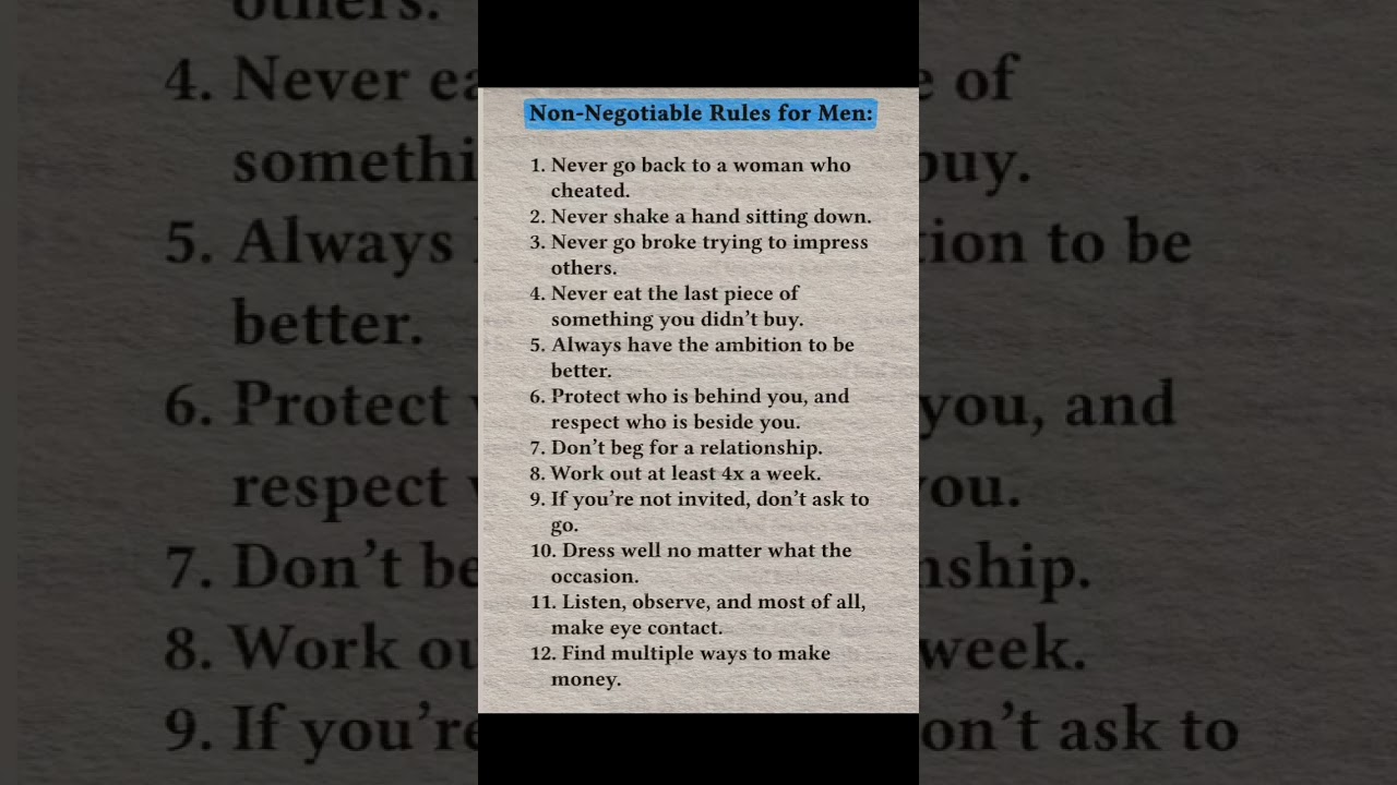NON NEGOTIABLE RULES FOR MEN #motivation #music #negotiable #nonnegotiables #rules #rulesforlife