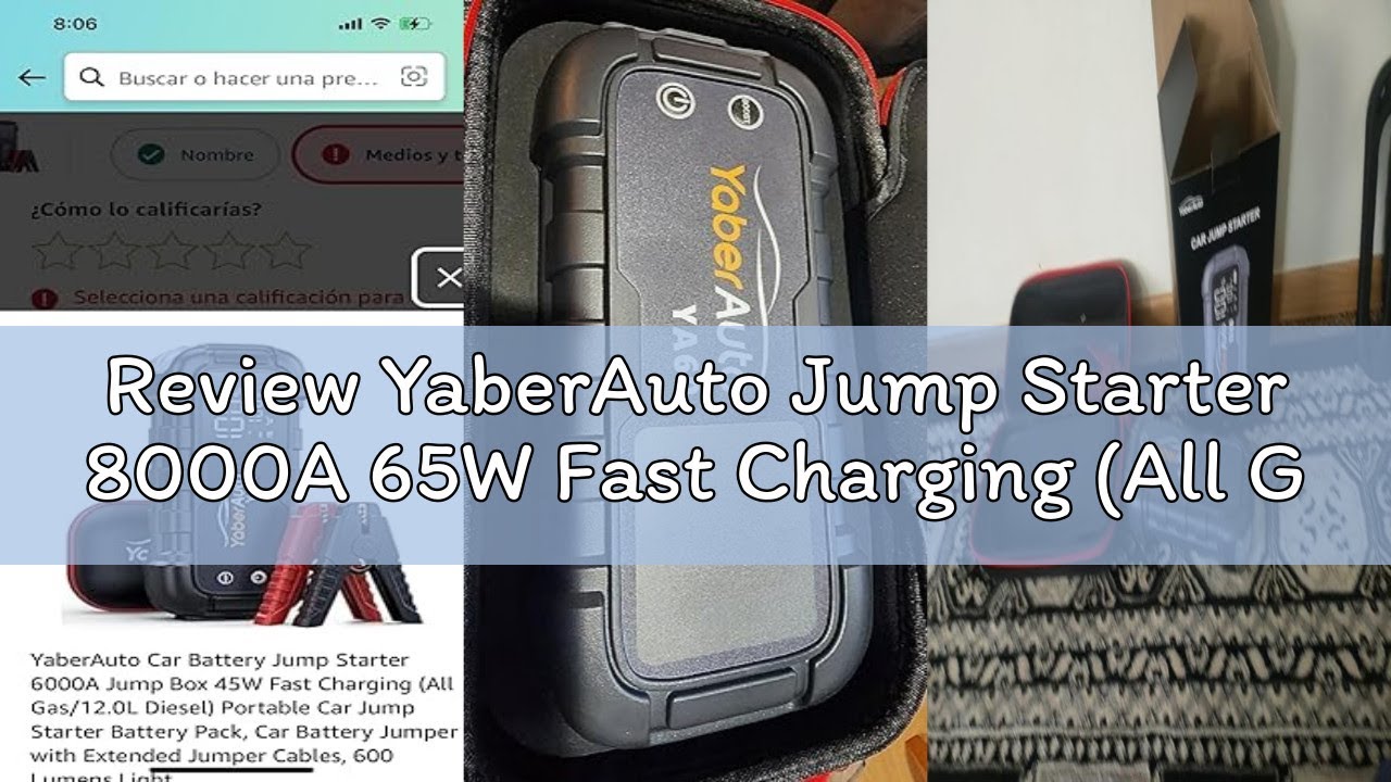 Review YaberAuto Jump Starter 8000A 65W Fast Charging (All Gas/12.0L Diesel) Portable Car Battery Ju