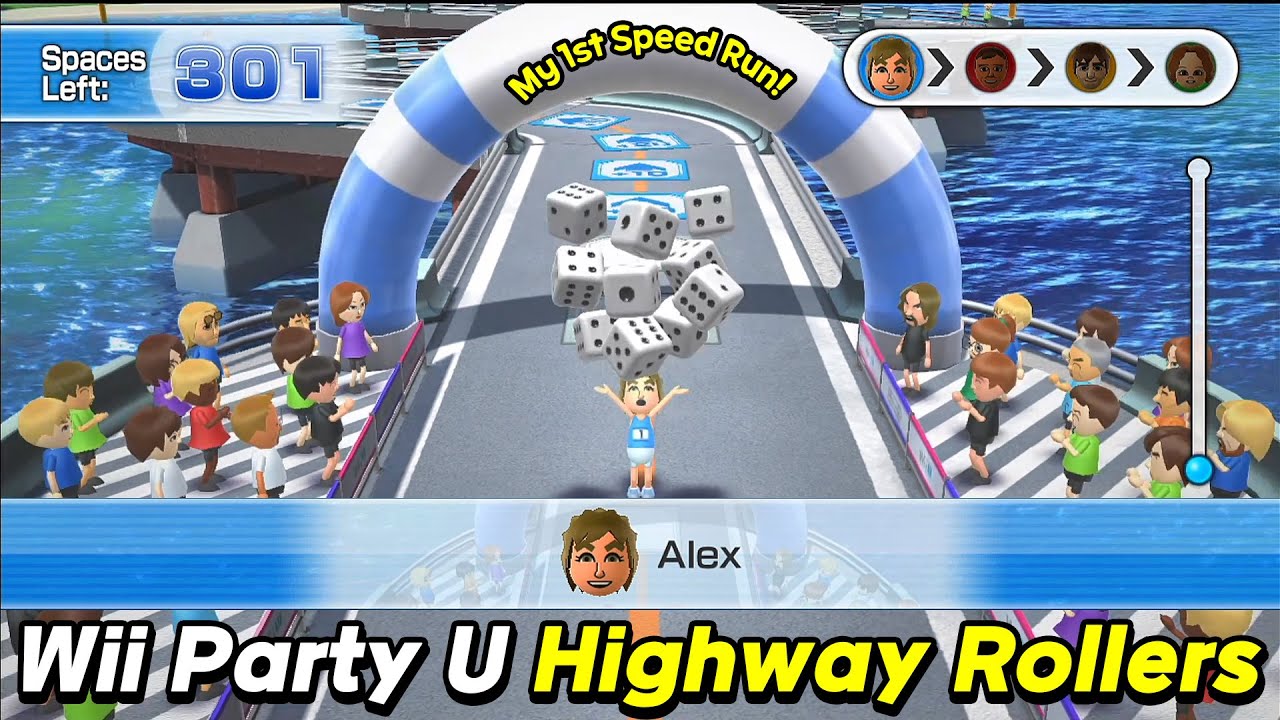 Wii Party U Highway Rollers Gameplay Alex vs Eduardo vs Giulia vs Andre | Expert CPU | Speed Run