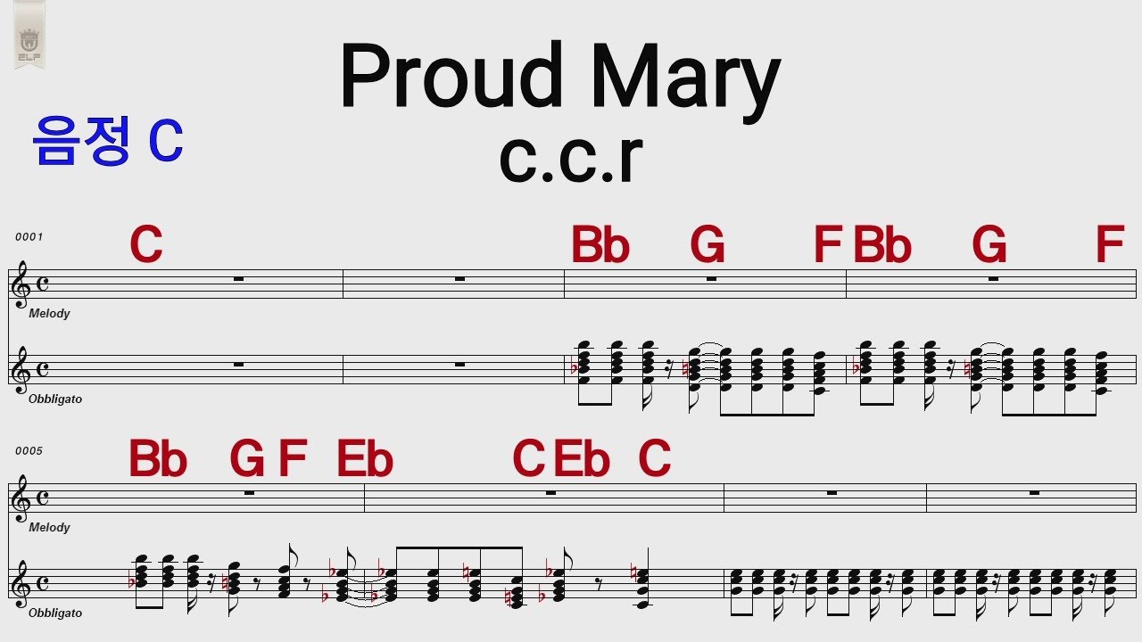 Proud Mary (CCR) C /통기타 카포 악보영상