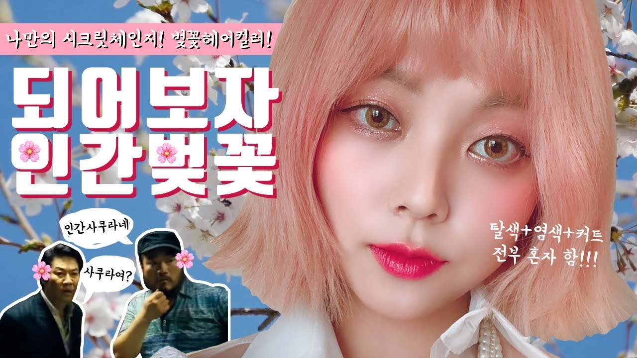 탈색+염색+커트까지 혼자했다!! 벚꽃같은 애쉬핑크 셀프헤어 도전기 / HEYNEE