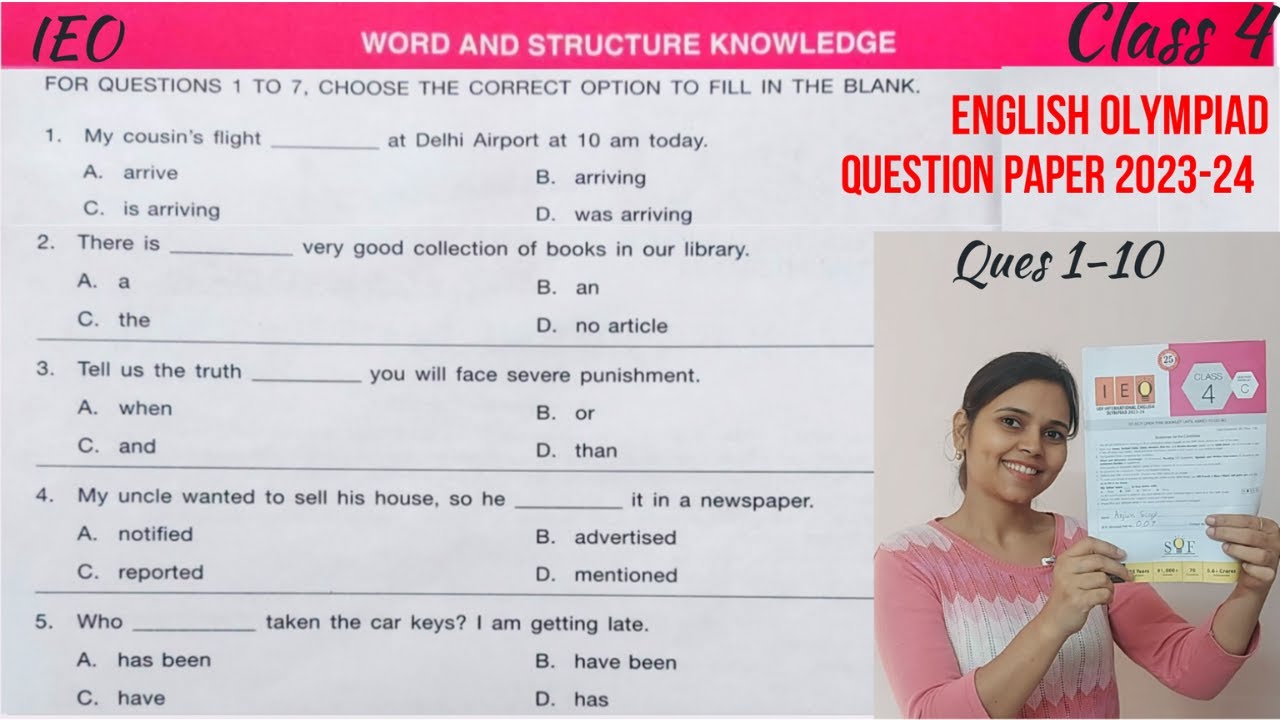 Class 4 IEO English Olympiad Question Paper 2023-24 | IEO Class 4 | English Olympiad for Grade 4