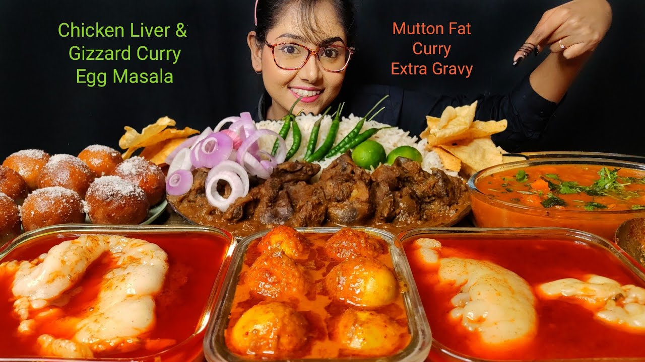 Eating Mutton Fat Curry, Egg Masala, Chicken Gizzard&Liver Curry | Big bites | Asmr Eating | Mukbang