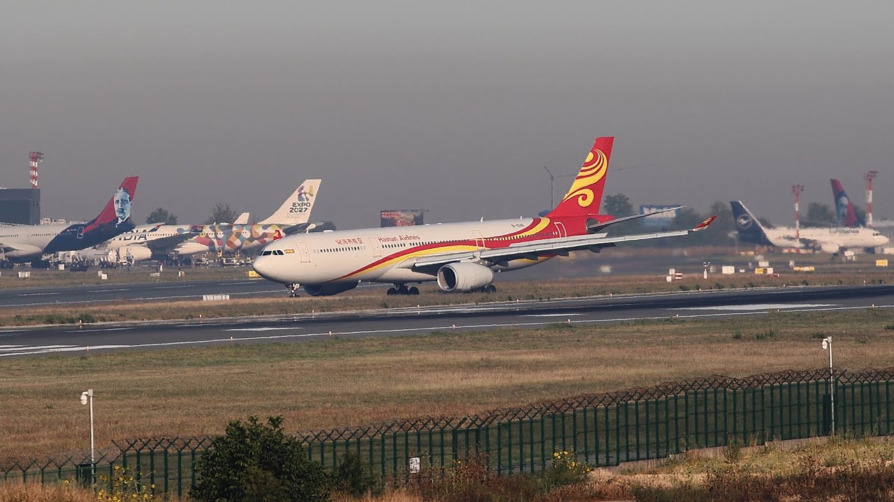 Rare sight at Belgrade Airport - four A330s in one frame, Hainan  A330-300 landing and taxiing (4K)