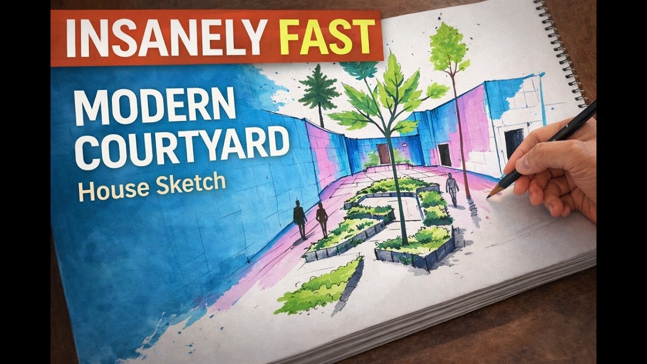 Insanely Fast Modern Courtyard House Sketch | Speed Architecture Drawing